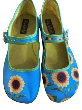 Sunflower Print Mary Jane Flats Womens Shoes By Hot Chocolate Design Sz 8